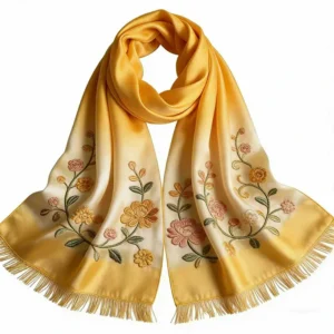 Embroidered Silk Fringe Scarf