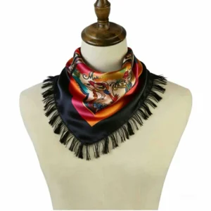 Fringes Edge Satin Silk Colourful Scarf