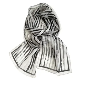 Geometric Striped Silk Chiffon Scarf