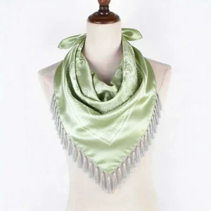 Silk Satin Square Fringed Scarf