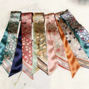 Vintage Floral Printed Silky Long Scarf