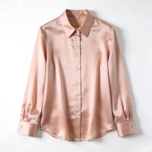 Classic Solid Color Button Down Silk Shirt Womens