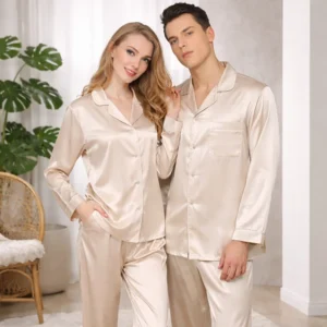 Classic Solid Silk Notched Collar Nightwear