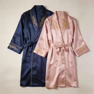 Couples Silk Robe with Embroidery