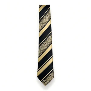 Elegant Champagne Gold Striped Paisley Silk Tie