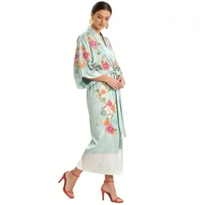 Floral Embroidery Silk Robe
