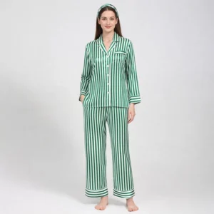 Green Stripe Satin 19MM Silk Sleepwear Blouse