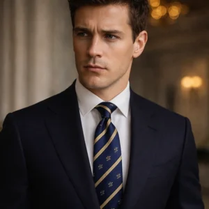 Handsome Dark Blue Business 100% Silk Embroidery Tie