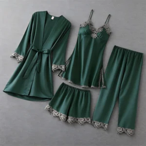 Lace 5pcs Soft Silk Women Pajamas Sets