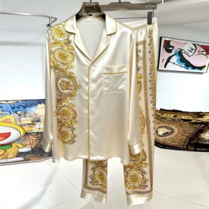 Men's Monogrammed Long-sleeved Fashionable Silk Pajamas