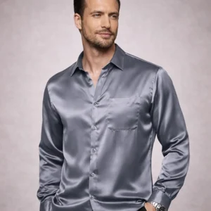 Mens Silk Satin Shirt Button up