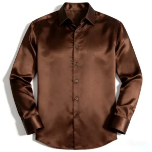 Mens Silk Satin Shirt Chocolate Brown