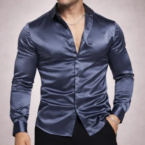 Mens Silk Satin Shirt Shiny Silk