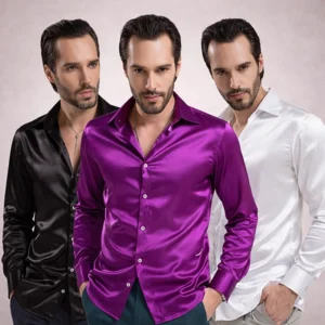 Mens Silk Satin Shirt Shiny Silky