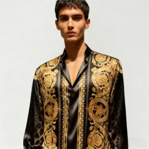 Men's V-Neck Silk Casual Shirt