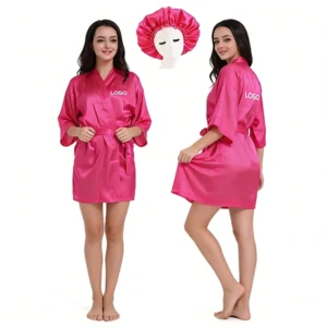 Monogrammed Satin Embroidery Kimono Bride Robe