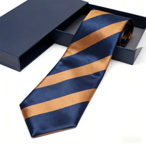 Navy and Gold Striped Silk Jacquard Necktie