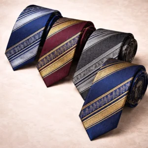 Ornate Geometric Pattern Silk Classic Jacquard Textured Stripes