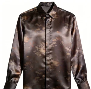 Printed Long Sleeve Silk Shirt Mens