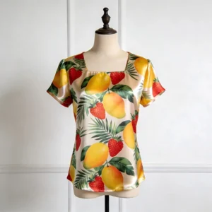 Printed Short Sleeve Silk Shirt Womens