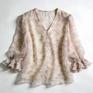 Printed Silk Chiffon Shirt Womens