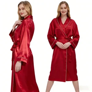 Pure Color Silk Long Kimono Robes
