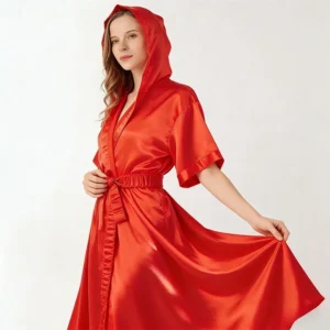 Silk Robe with Hood Red