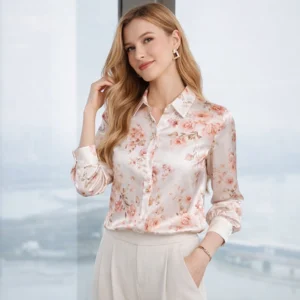 Silk Satin Shirt Elegant Floral Printed