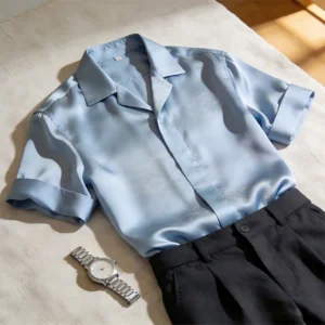 Silk Satin Short Sleeve Shirt Mens