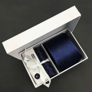 Square Cufflinks Geometric Navy Blue Tie Set