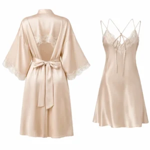 Tie-back Lace Silk Dress Robe Set