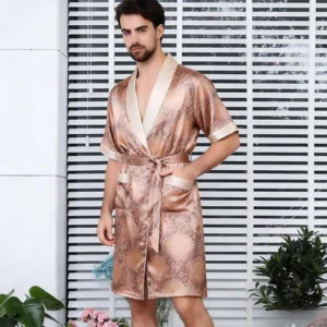 Washable Men's Comfortable Summer Long Ice Silk Robe
