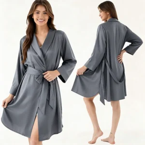 Women's Summer 100% Silk Knee Length Silk Robes