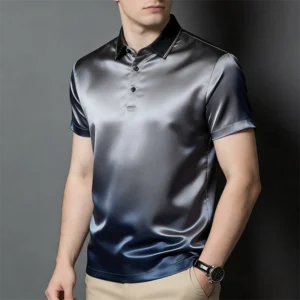 mens silk t shirt Pure Color