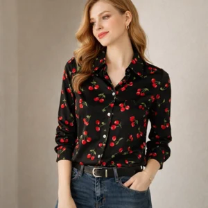 printed silk shirt womens Cherry Printed