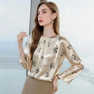 printed silk shirt womens Loose
